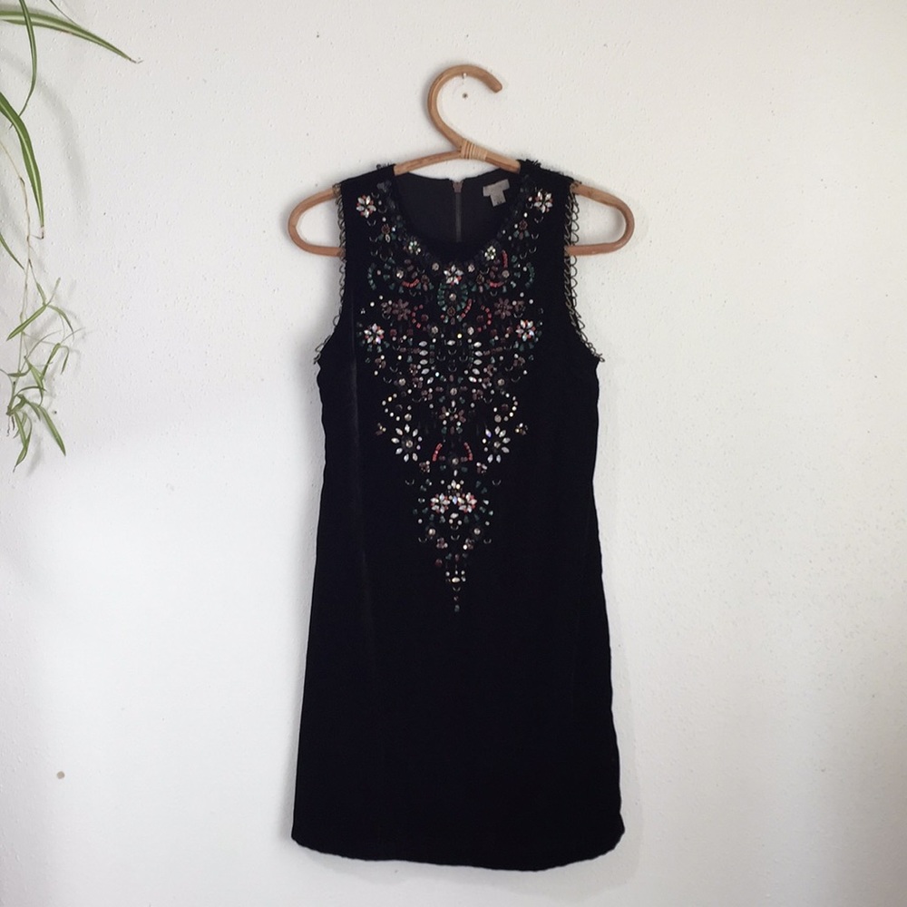Urban Outfitters Beaded Black Velvet Ecote Dress
